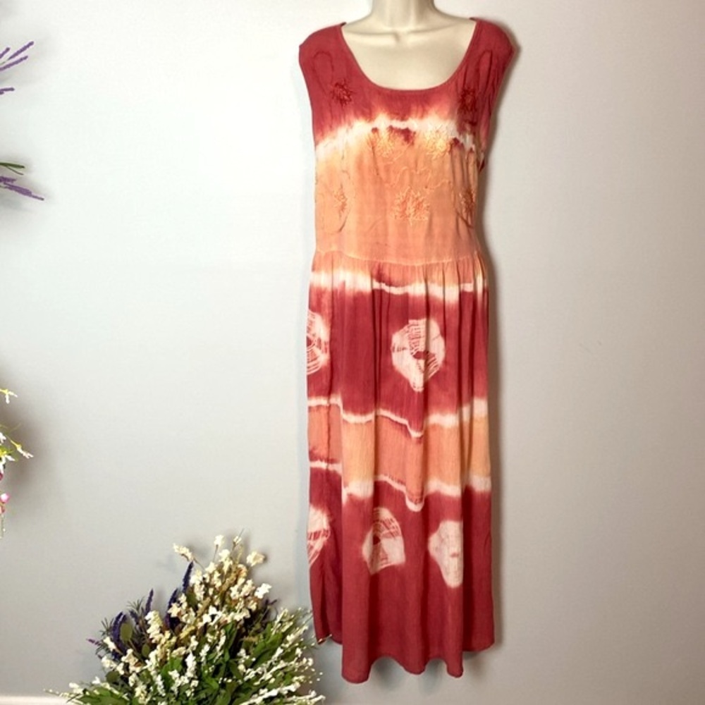 Jewel Queen Women’s Tie Dye Embroidered Maxi Dress  Bohemian Bust 52"